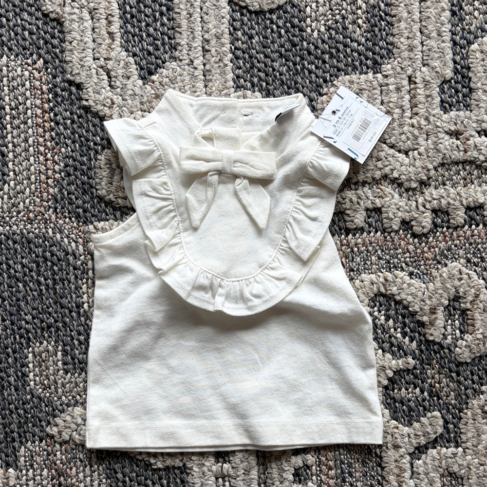 Janie and Jack Cream Ruffled Bow Top